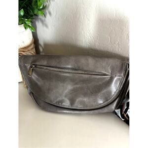 New Fold Over  FauxLeather Crossbody Sling Bag Gray Geometric Guitar Strap